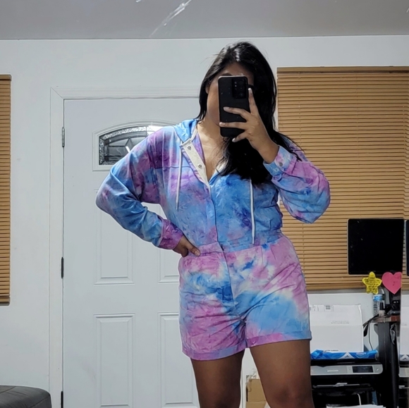 SUMMER SKIES BLUE PINK TIE DYE ROMPER - Picture 6 of 10